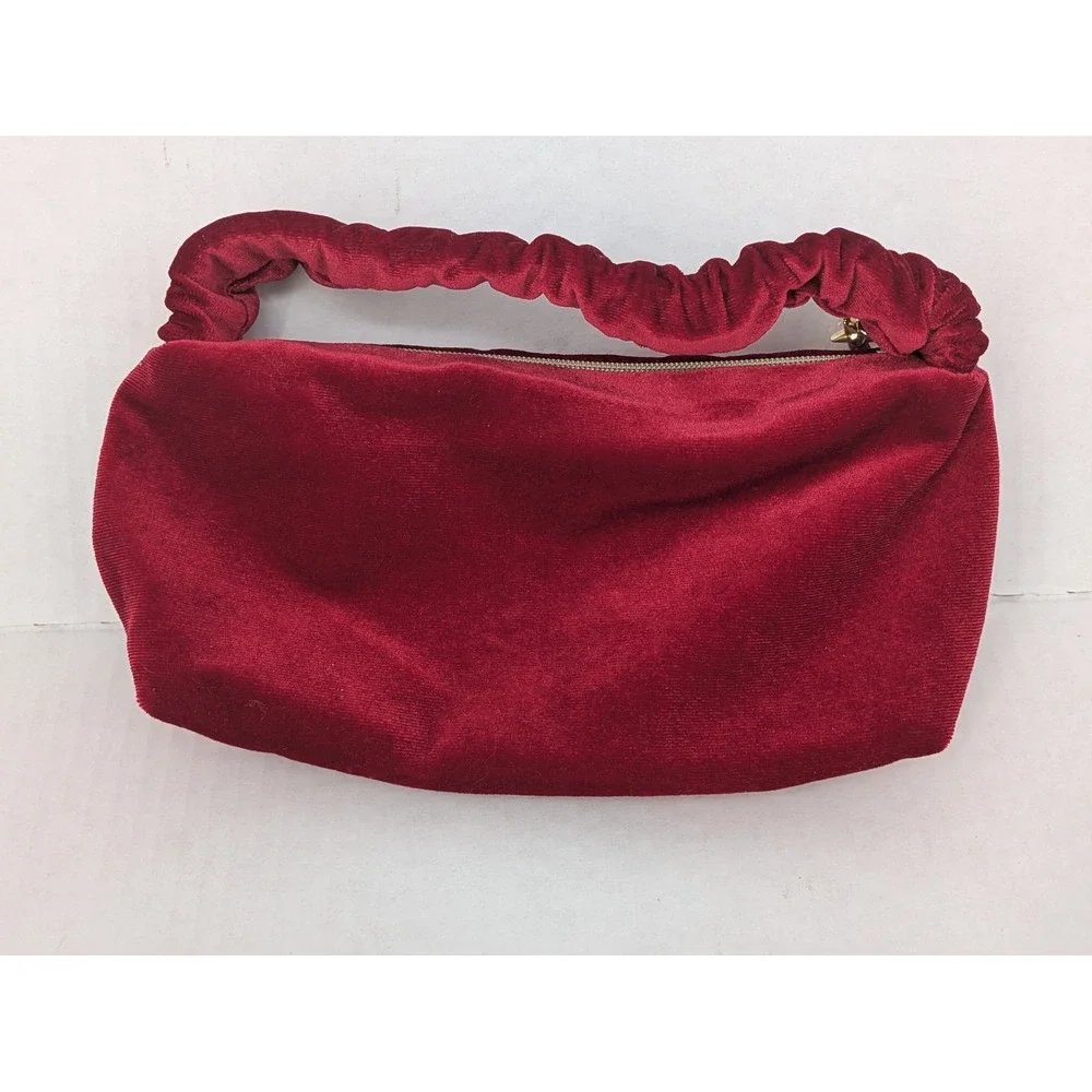 Estee Lauder Cosmetic Bag Red Velvet Ruched Handle‎ Star Zipper Makeup Purse GWP